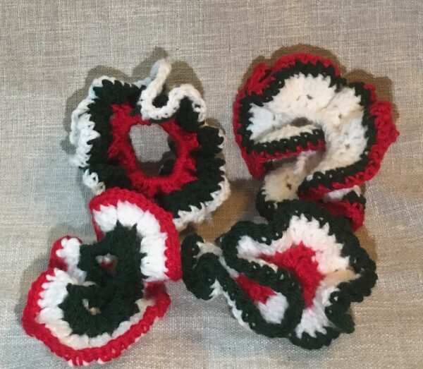 Scrunchies - variegated Red Green and White